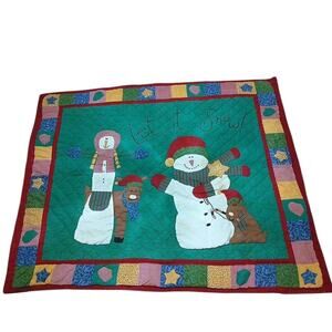 Vtg Let It Snow Christmas Quilted Tapestry Wall Hanging Snowman Decor 56x46 READ